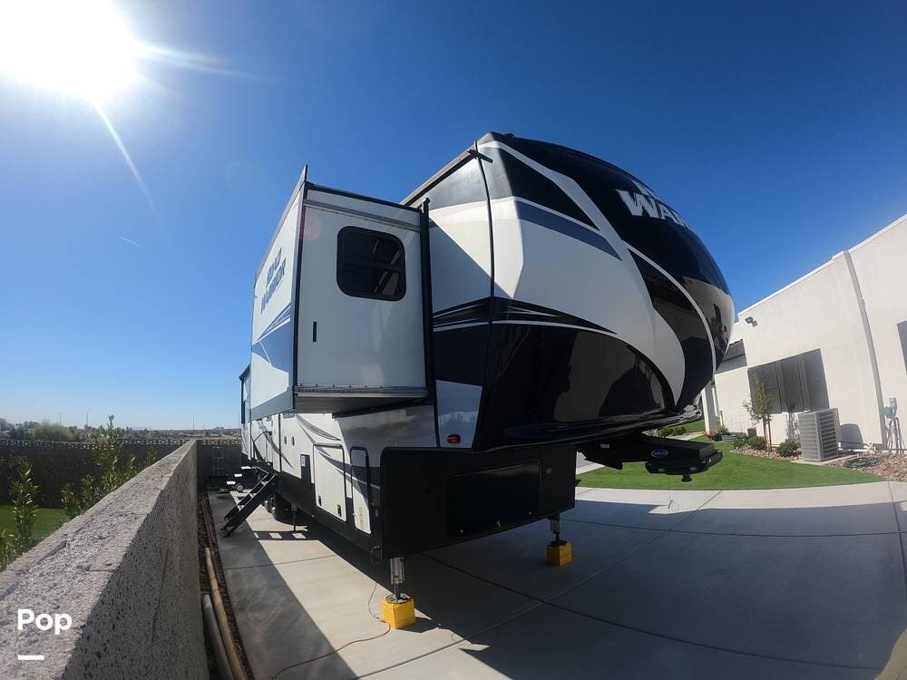 2020 Heartland Road Warrior Toy Hauler 414 - Used Toy Hauler For Sale by Pop RVs in Las Vegas, Nevada features Slideout, Air Conditioning, Generator, Leveling Jacks, Awning