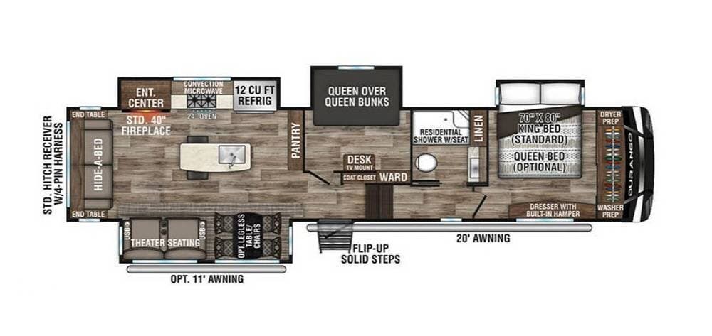 2021 K-Z Durango 343MBQ - Used Fifth Wheel For Sale by Pop RVs in Christoval, Texas features Slideout, Awning, Air Conditioning, Leveling Jacks