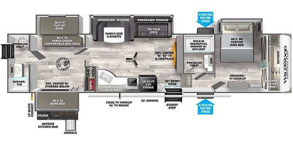 2023 Forest River Wildwood Heritage Glen 356QB - Used Fifth Wheel For Sale by Pop RVs in Stonewall, Louisiana features Air Conditioning, Awning, Slideout
