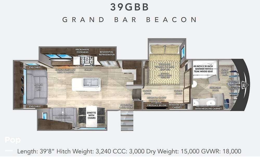 2022 Vanleigh Beacon 39GBB - Used Fifth Wheel For Sale by Pop RVs in Sarasota, Florida features Air Conditioning, Slideout, Awning, Leveling Jacks