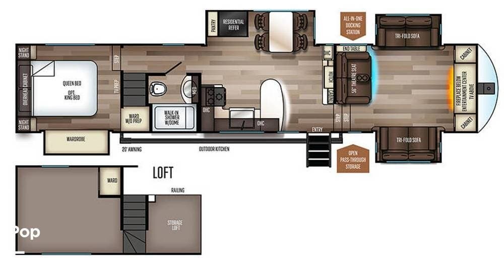 2021 Forest River Sabre 37FLL - Used Fifth Wheel For Sale by Pop RVs in Santee, California features Awning, Air Conditioning, Slideout, Leveling Jacks
