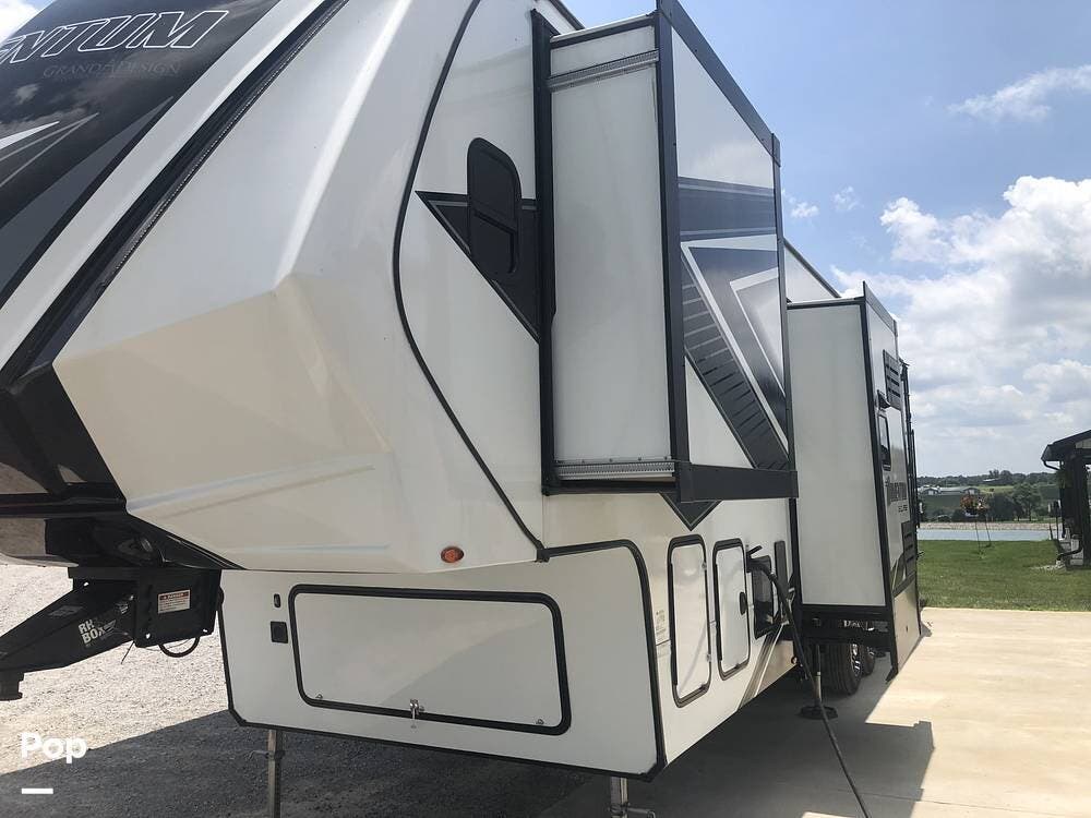2023 Grand Design Momentum G-CLASS 350G - Used Toy Hauler For Sale by Pop RVs in Bardwell, Kentucky features Leveling Jacks, Air Conditioning, Awning, Slideout