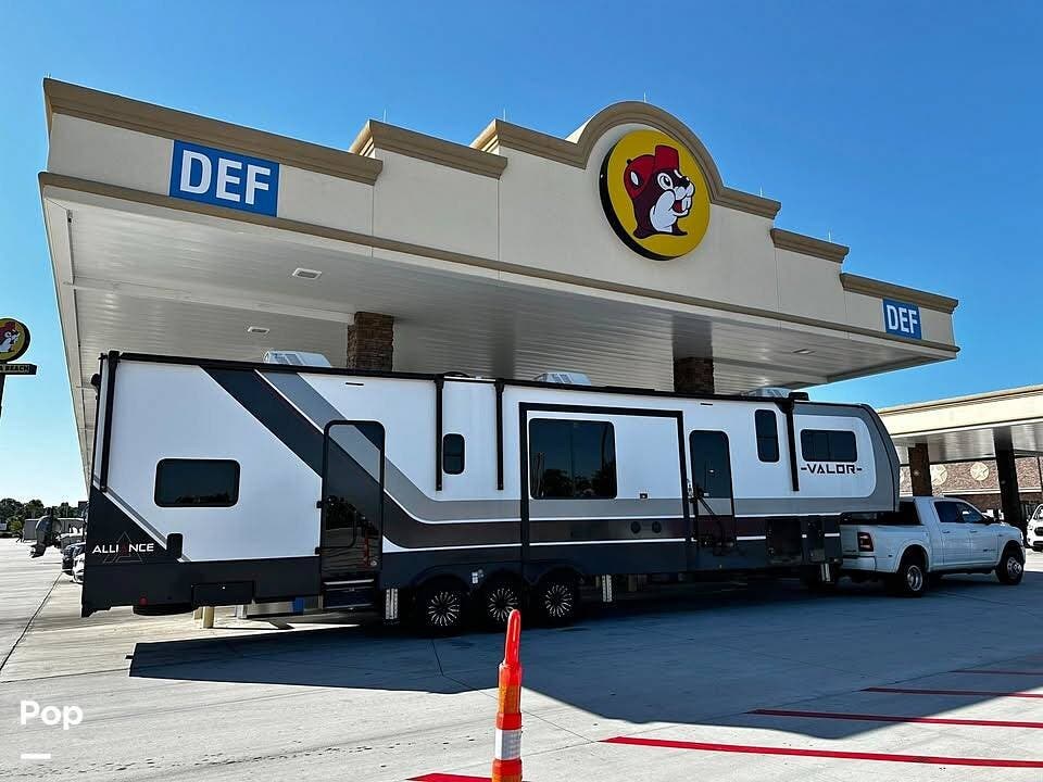 2024 Alliance RV Valor 44V14 - Used Toy Hauler For Sale by Pop RVs in Fort Gordon, Georgia features Air Conditioning, Slideout, Awning, Generator