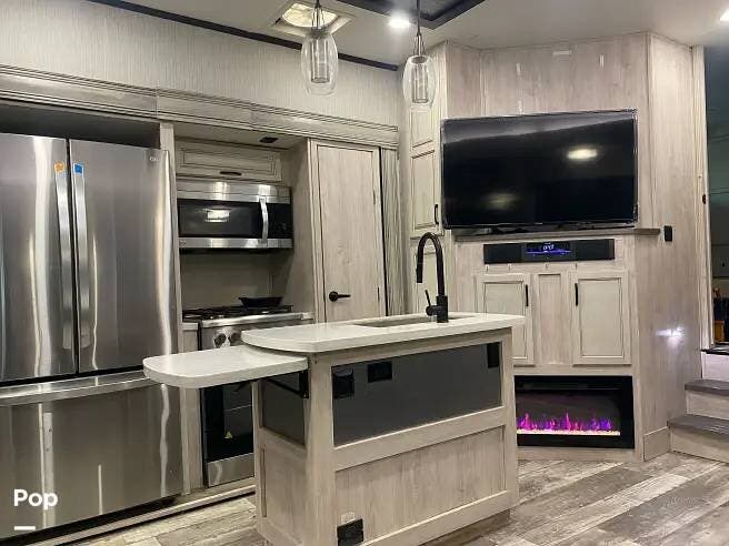 2022 Forest River Sandpiper 388BHRD - Used Fifth Wheel For Sale by Pop RVs in Forestville, California features Awning, Leveling Jacks, Air Conditioning, Slideout