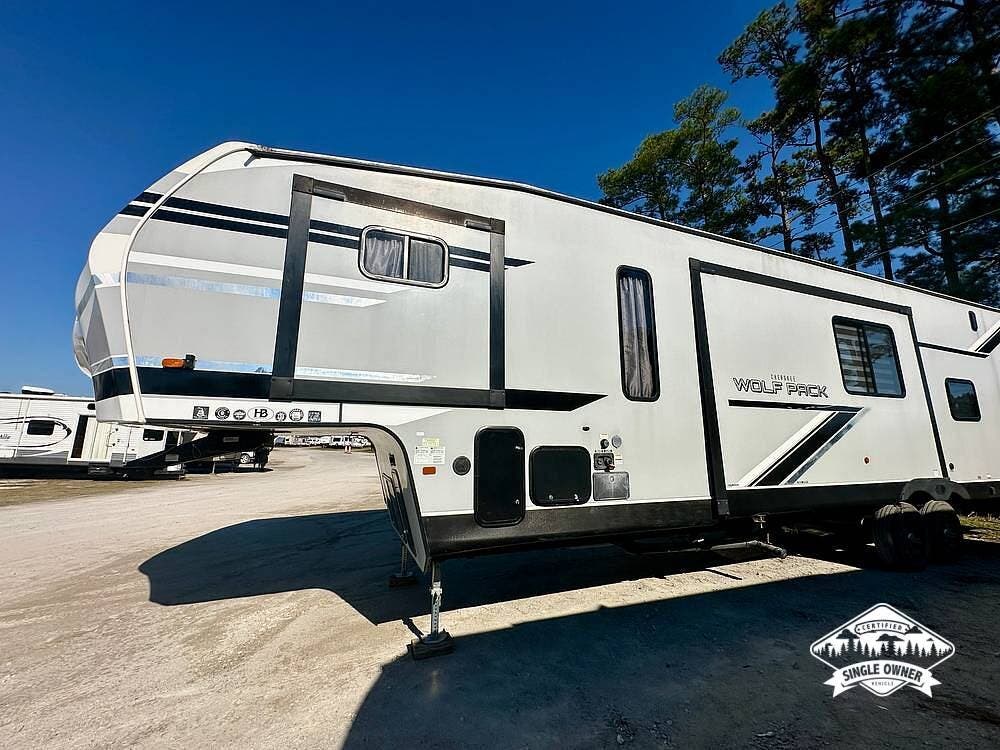 2021 Forest River Wolf Pack 335PACK13 - Used Toy Hauler For Sale by Pop RVs in Myrtle Beach, South Carolina features Awning, Slideout, Air Conditioning