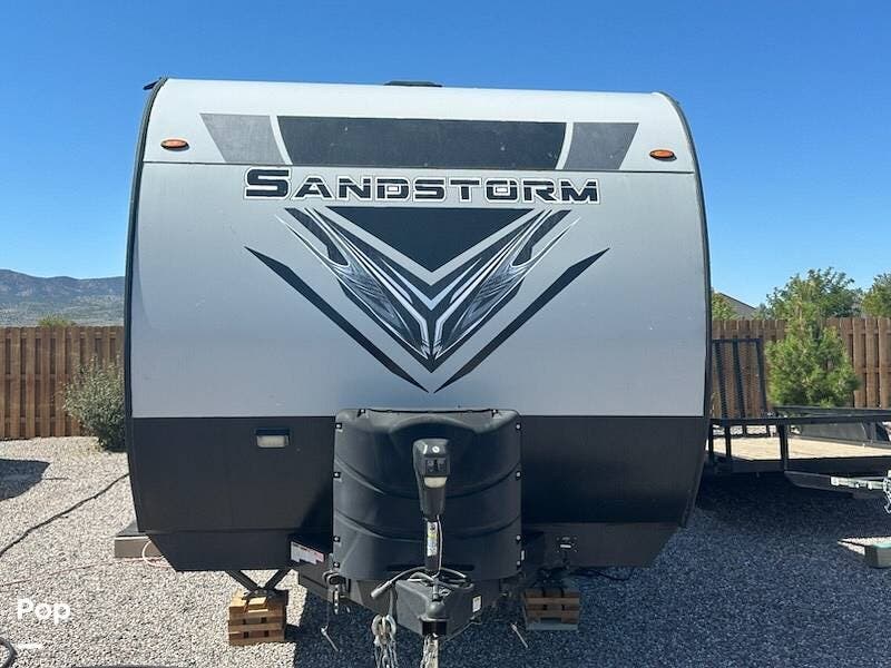 2021 Forest River Sandstorm 272SLC - Used Toy Hauler For Sale by Pop RVs in Caliente, Nevada features Slideout, Leveling Jacks, Awning, Air Conditioning, Generator