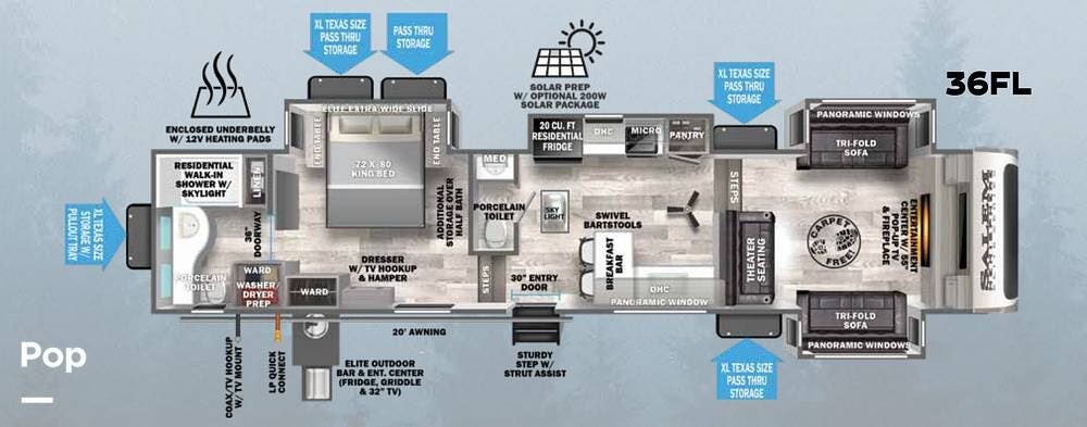 2023 Forest River Salem Hemisphere Elite 36FL - Used Fifth Wheel For Sale by Pop RVs in Zebulon, Georgia features Awning, Leveling Jacks, Air Conditioning, Slideout