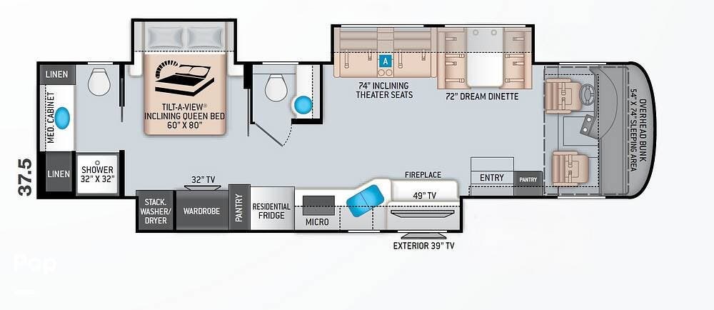 2021 Thor Motor Coach Palazzo 37.5 - Used Diesel Pusher For Sale by Pop RVs in Adams, Massachusetts features Air Conditioning, Leveling Jacks, Slideout, Generator