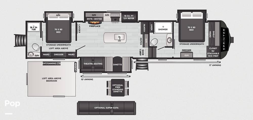 2024 Keystone Sprinter Limited 3920DSL - Used Fifth Wheel For Sale by Pop RVs in Conway, South Carolina features Slideout, Air Conditioning, Awning