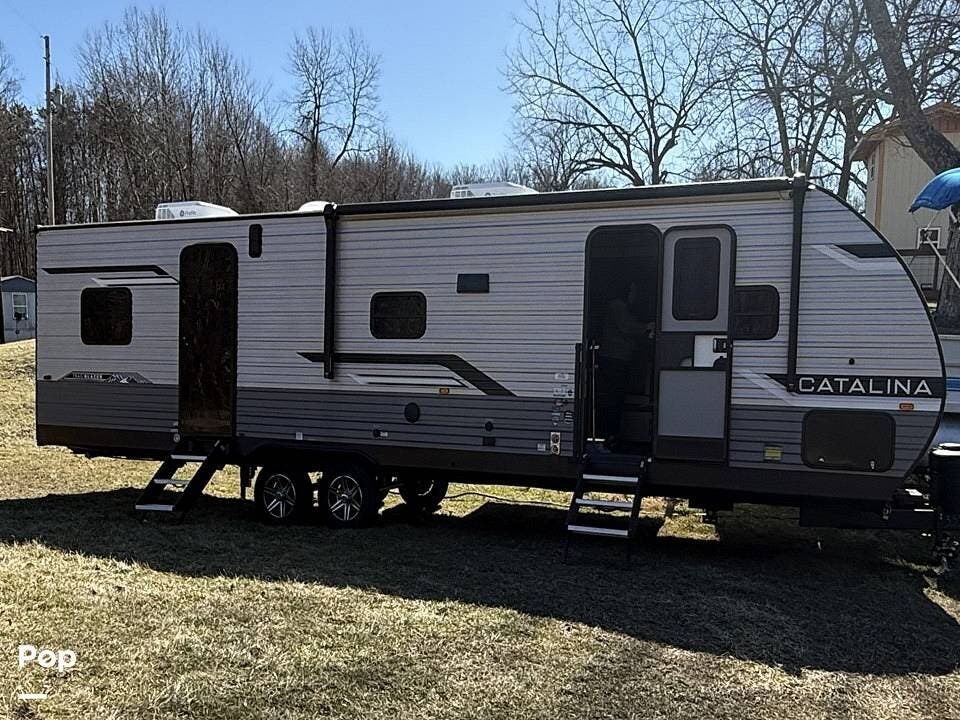 2025 Coachmen Catalina Trail Blazer 29THS - Used Toy Hauler For Sale by Pop RVs in New Lexington, Ohio features Awning, Air Conditioning, Slideout, Leveling Jacks
