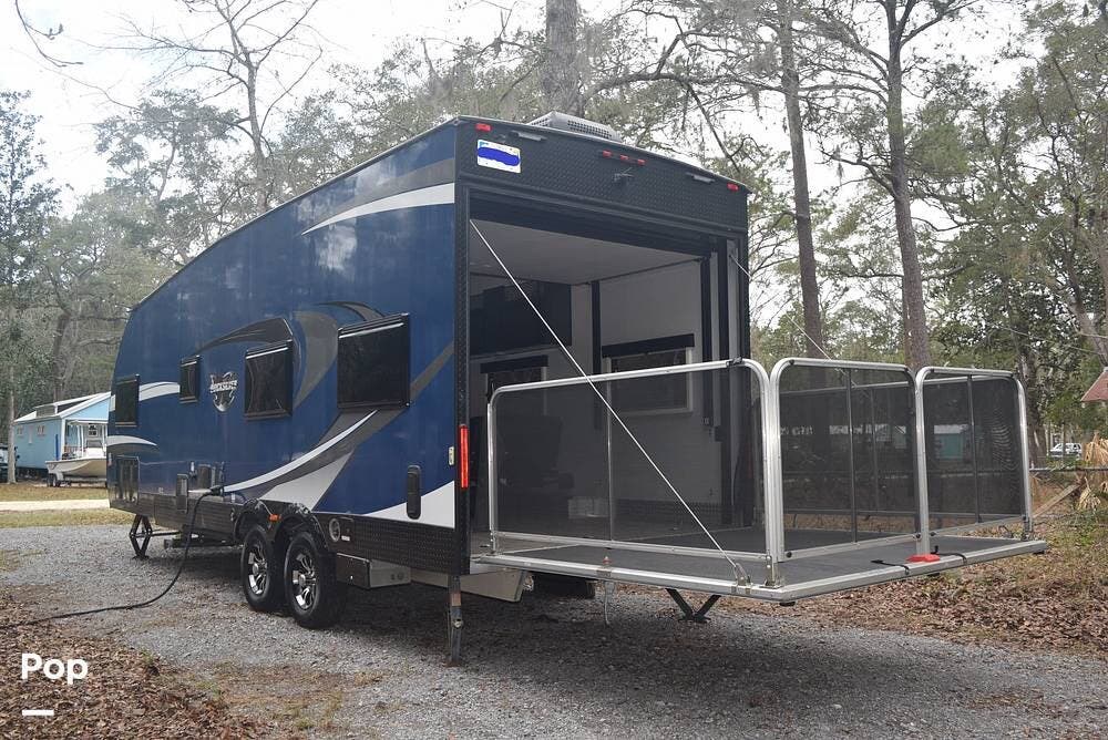 2018 Livin' Lite Quicksilver 8X26FB - Used Toy Hauler For Sale by Pop RVs in Freeport, Florida features Air Conditioning, Generator, Awning, Leveling Jacks