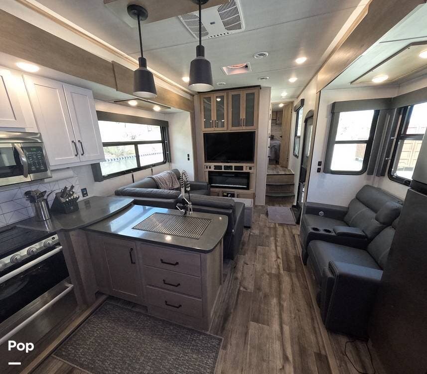 2022 Keystone Raptor 413 - Used Toy Hauler For Sale by Pop RVs in Lebec, California features Slideout, Air Conditioning, Awning, Leveling Jacks, Generator
