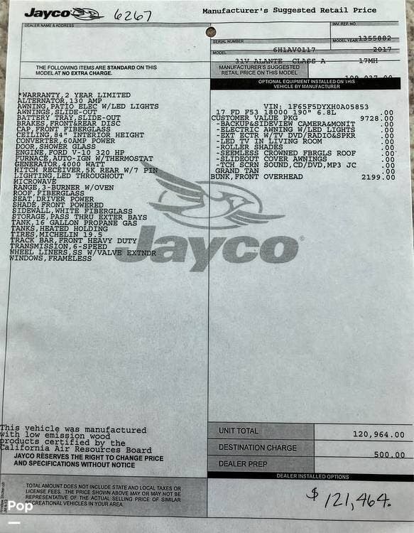 2017 Jayco Alante 31v - Used Class A For Sale by Pop RVs in Port St. Lucie, Florida features Slideout