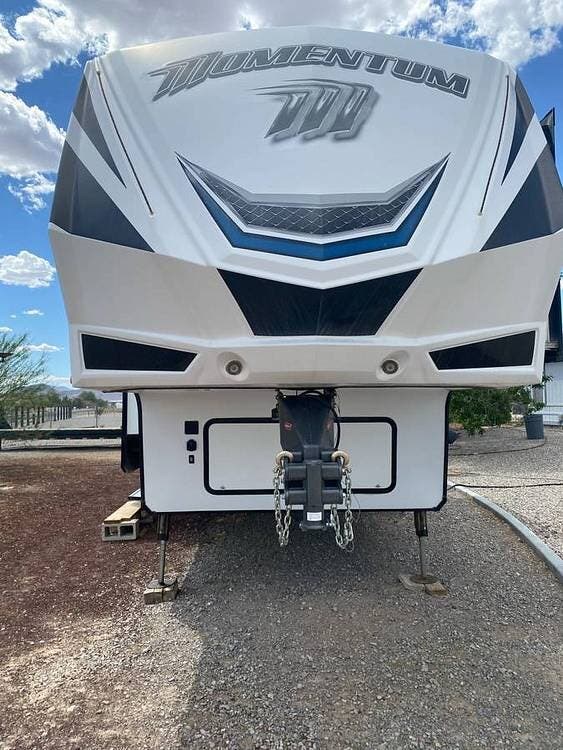 2017 Grand Design Momentum 350M - Used Toy Hauler For Sale by Pop RVs in Pahrump, Nevada features Awning, Slideout, Air Conditioning, Leveling Jacks, Generator