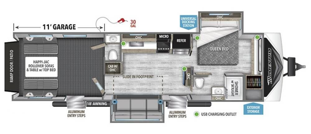 2023 Grand Design Momentum 29G - Used Toy Hauler For Sale by Pop RVs in Tarpon Springs, Florida features Awning, Leveling Jacks, Slideout, Generator, Air Conditioning