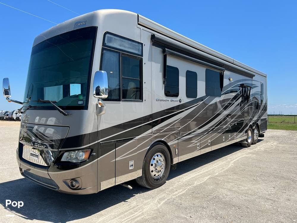 2018 Newmar Dutch Star 4369 - Used Diesel Pusher For Sale by Pop RVs in Granger, Texas features Awning, Generator, Slideout, Air Conditioning, Leveling Jacks