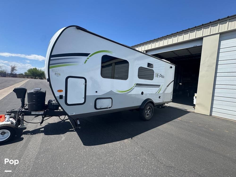 2023  Flagstaff E-Pro E19FD - Used Travel Trailer For Sale by Pop RVs in Peoria, Arizona features Leveling Jacks, Air Conditioning, Awning