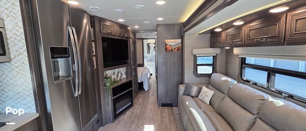 2023 Jayco Precept Prestige 36U - Used Class A For Sale by Pop RVs in Anna, Texas features Generator, Slideout, Leveling Jacks, Awning, Air Conditioning