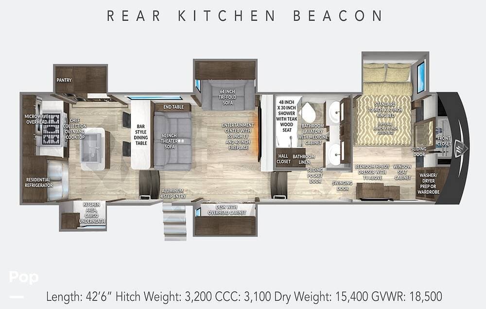 2022 Vanleigh Beacon 42RKB - Used Fifth Wheel For Sale by Pop RVs in Santa Maria, California features Slideout, Awning, Air Conditioning