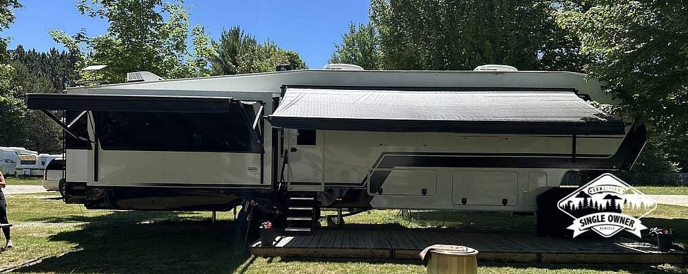 2024 Miscellaneous Brinkley Model Z 3610 - Used Fifth Wheel For Sale by Pop RVs in Benzonia, Michigan features Leveling Jacks, Slideout, Air Conditioning, Awning