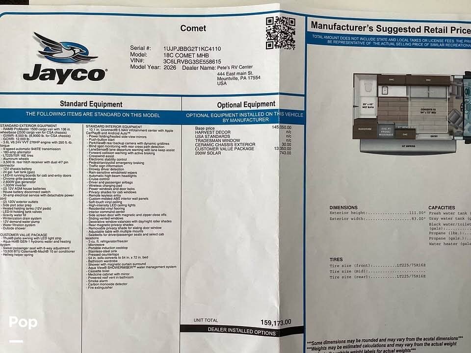 2026 Jayco Comet 18c - Used Class B For Sale by Pop RVs in Bozeman, Montana