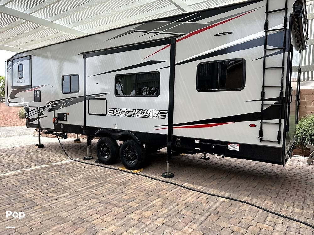 2021 Forest River Shockwave 30FWGDX - Used Toy Hauler For Sale by Pop RVs in Logandale, Nevada features Slideout, Generator, Air Conditioning