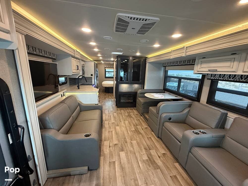 2020 Jayco Precept 34G - Used Class A For Sale by Pop RVs in Boulder City, Nevada features Air Conditioning, Generator, Leveling Jacks, Awning, Slideout