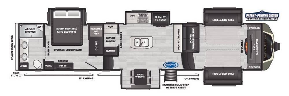 2021 Keystone Montana 3763BP - Used Fifth Wheel For Sale by Pop RVs in Pennsburg, Pennsylvania features Awning, Slideout, Leveling Jacks, Air Conditioning
