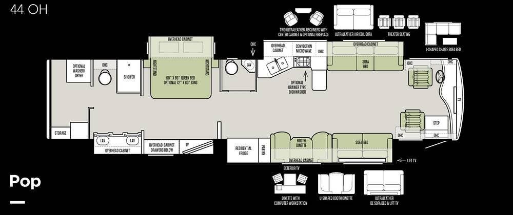 2019 Tiffin Phaeton 44OH - Used Diesel Pusher For Sale by Pop RVs in Weeki Wachee, Florida features Slideout, Awning, Generator, Leveling Jacks, Air Conditioning
