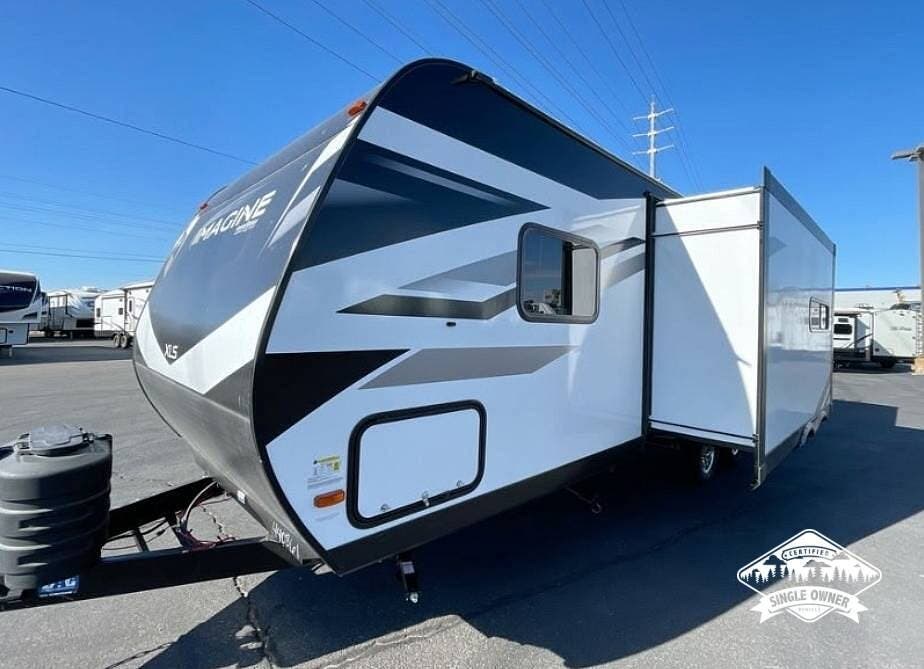 2025 Grand Design Imagine XLS 25DBE - Used Travel Trailer For Sale by Pop RVs in State Line, Idaho features Leveling Jacks, Slideout, Awning, Air Conditioning