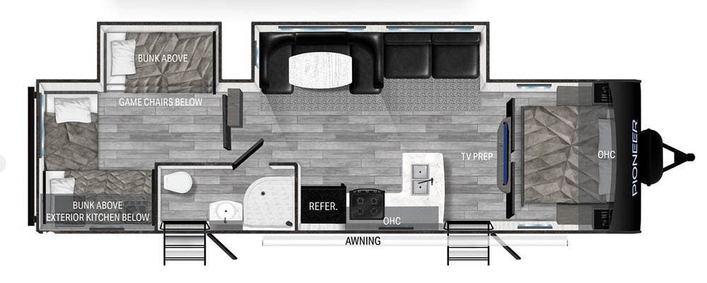 2024 Heartland Pioneer DS320 - Used Travel Trailer For Sale by Pop RVs in Bradenton, Florida features Air Conditioning, Awning, Leveling Jacks, Slideout