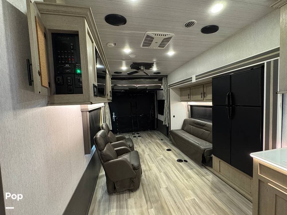 2023 Forest River Sandstorm 306GSLR - Used Toy Hauler For Sale by Pop RVs in La Mirada, California features Slideout, Generator, Leveling Jacks, Awning, Air Conditioning
