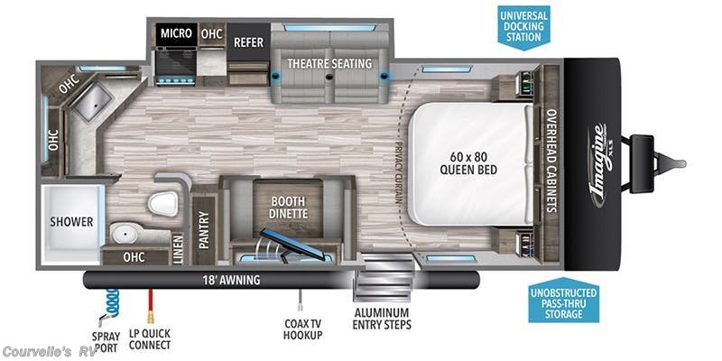 2022 Grand Design Imagine XLS 22MLE - Used Travel Trailer For Sale by Courvelle's RV in Opelousas, Louisiana features Exterior Speakers, Microwave, Medicine Cabinet, Spare Tire Kit, Skylight