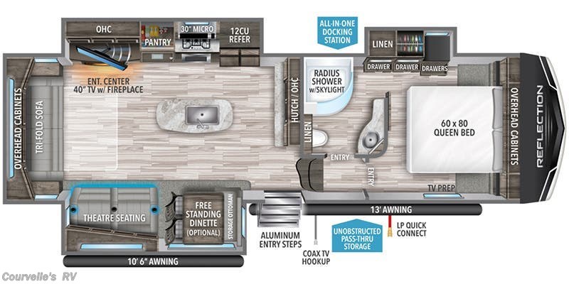2022 Grand Design Reflection 303RLS - Used Fifth Wheel For Sale by Courvelle's RV in Opelousas, Louisiana features Leveling Jacks, Microwave, Queen Bed, Ladder, Water Heater