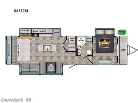 2026 CrossRoads Sunset Trail 285CK - New Travel Trailer For Sale by Courvelle's RV in Opelousas, Louisiana features Tankless Demand Gas Water Heater, Vanity, Solid Surface Countertops, Glass Shower Door, Black Tank Flush