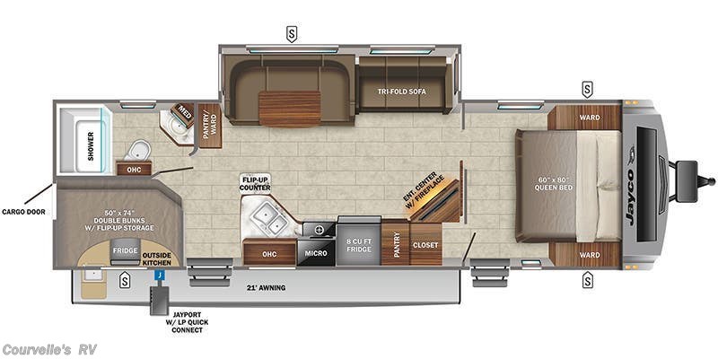 2022 Jayco White Hawk 29BH - Used Travel Trailer For Sale by Courvelle's RV in Opelousas, Louisiana features Smoke Detector, External Shower, Leveling Jacks, Stove Top Burner, Skylight