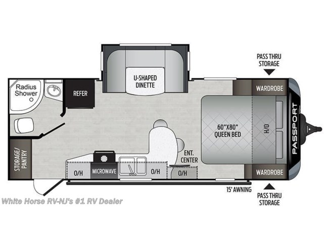 2020 Keystone Passport Grand Touring 2210RB GT sample floorplan image **Please see photos for actual layout! This model has theater seating option in lieu of U-dinette**