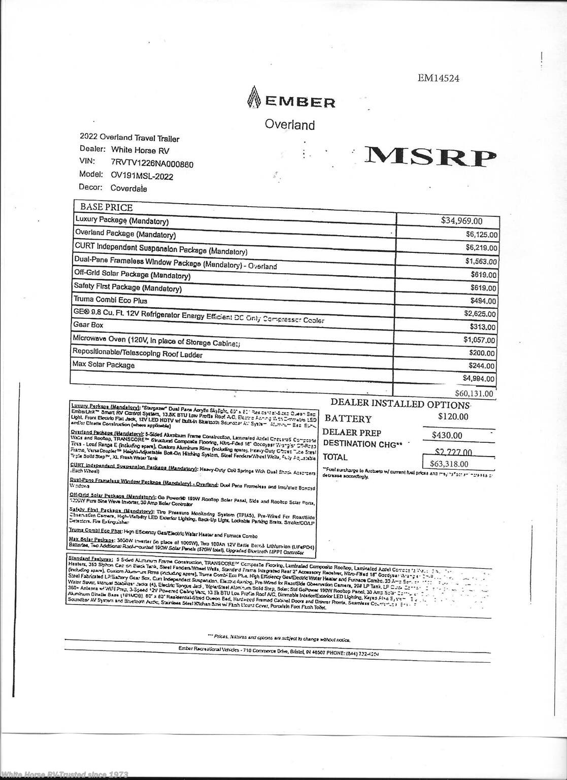 2022 Overland 191MSL Front Murphy Bed, Corner Bunk/Utility Area by Ember RV from White Horse RV Center in Williamstown, New Jersey