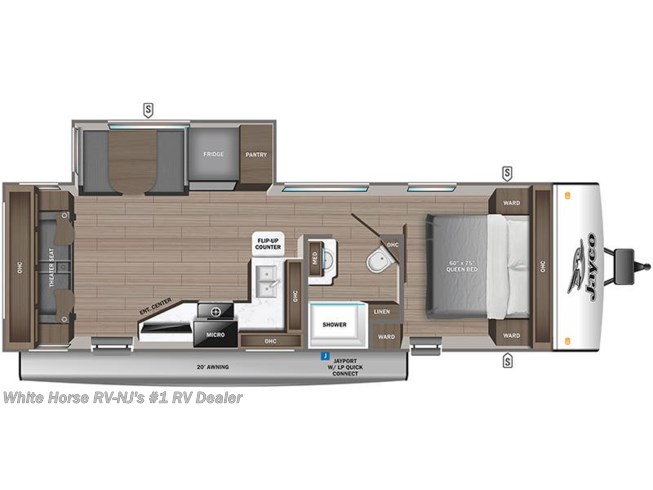 2023 Jayco Jay Feather 26RL sample floorplan image **note: this Stock # features Tri-fold sofa/bed option**