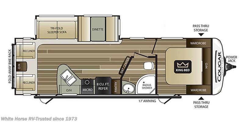 Floorplan of 2018 Keystone Cougar Half-Ton East 27SAB