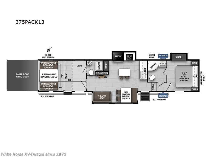 2024 Forest River Cherokee Wolf Pack 375PACK13 - Used Toy Hauler For Sale by White Horse RV Center in Williamstown, New Jersey features Bunkhouse, Air Conditioning, Bunk Beds, Fireplace, TV