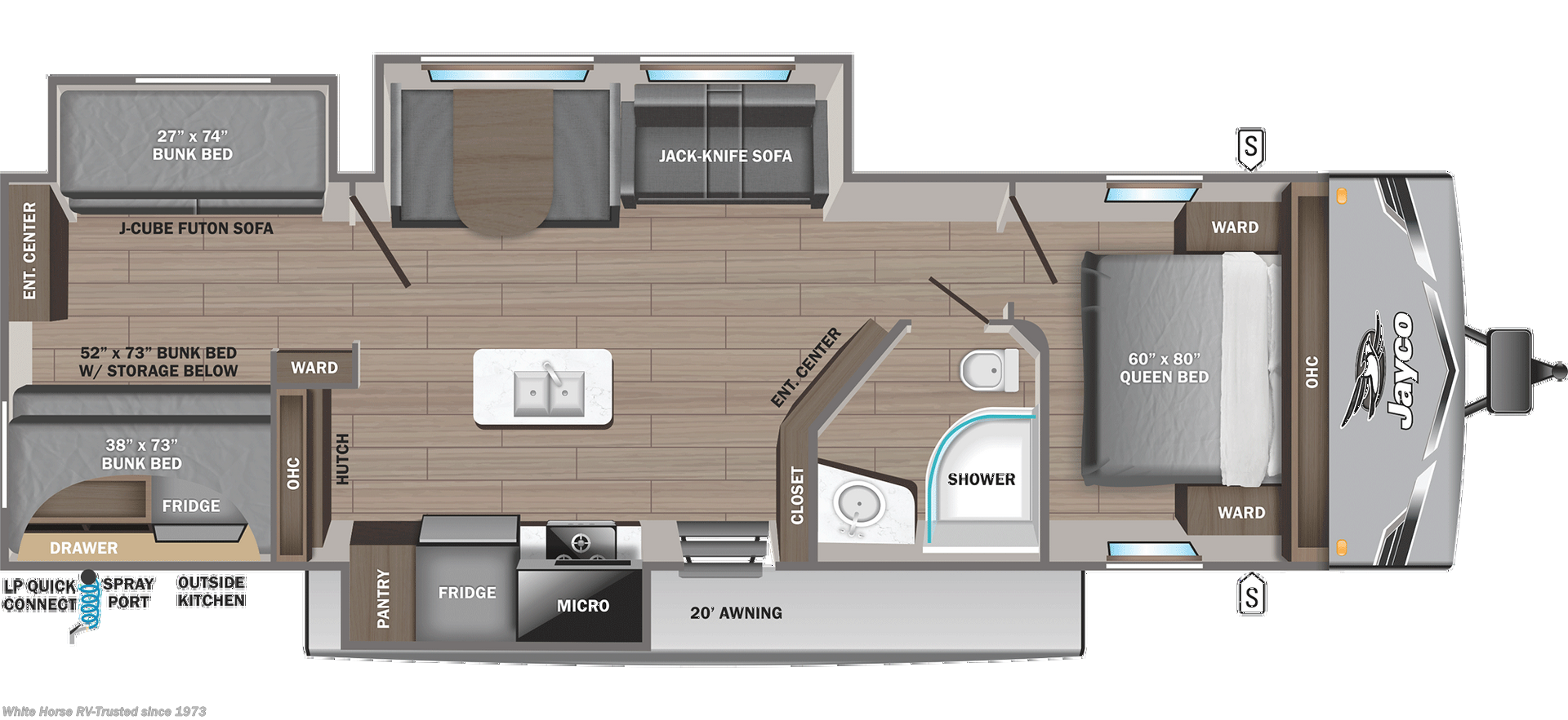 2026 Jayco Jay Flight SLX 333BTS - New Travel Trailer For Sale by White Horse RV Center in Williamstown, New Jersey features 50 Amp Service, Refrigerator (12V), Bunk Beds, Tankless Demand Gas Water Heater, Queen Bed