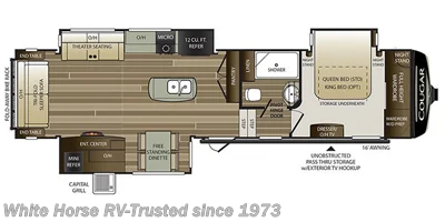 2018 Keystone Cougar 338RLK - Used Fifth Wheel For Sale by White Horse RV Center in Williamstown, New Jersey features TV, Overhead Cabinetry, Surround Sound System, Free Standing Dinette w/Chairs, Refrigerator (12V)