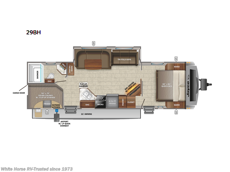2022 Jayco White Hawk 29BH - Used Travel Trailer For Sale by White Horse RV Center in Williamstown, New Jersey features TV, U-Shaped Dinette, Outside Kitchen, Air Conditioning, Exterior Refrigerator