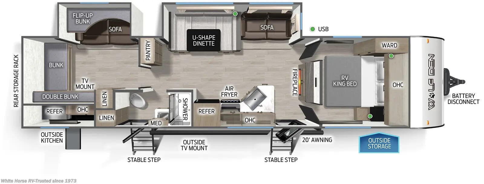 Floorplan of 2026 Forest River Cherokee Wolf Den 301BH