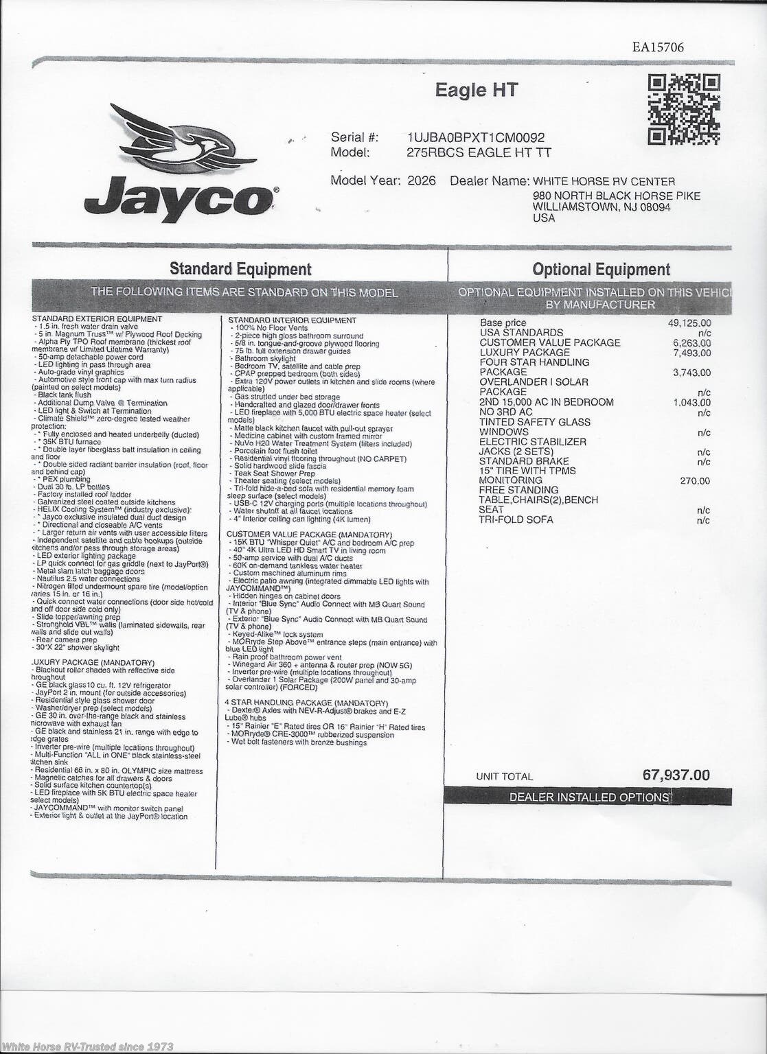 New 2026 Jayco Eagle HT 275RBCS available in Williamstown, New Jersey