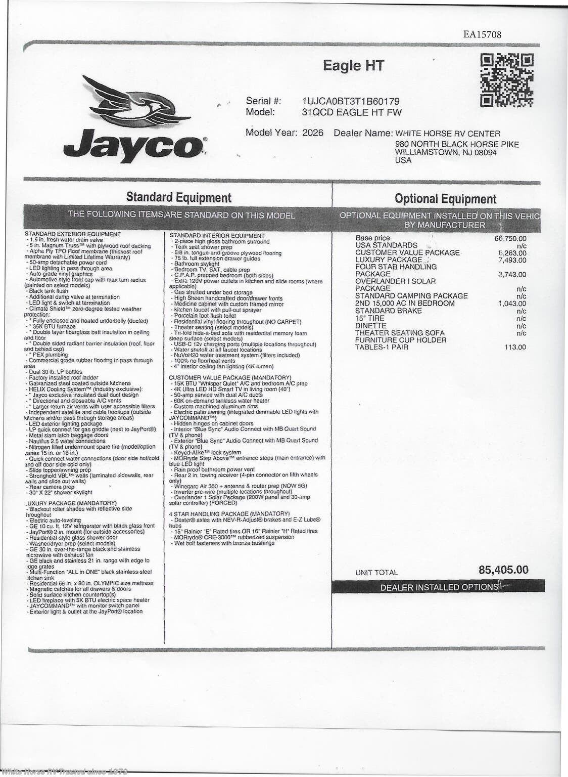 New 2026 Jayco Eagle HT 31QCD available in Williamstown, New Jersey