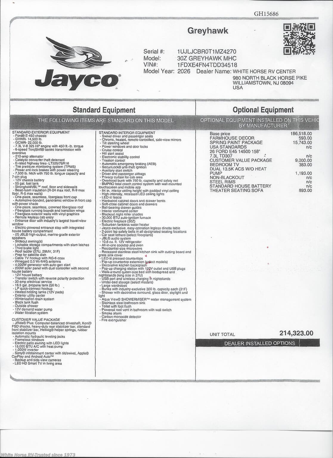 New 2026 Jayco Greyhawk 30Z available in Williamstown, New Jersey