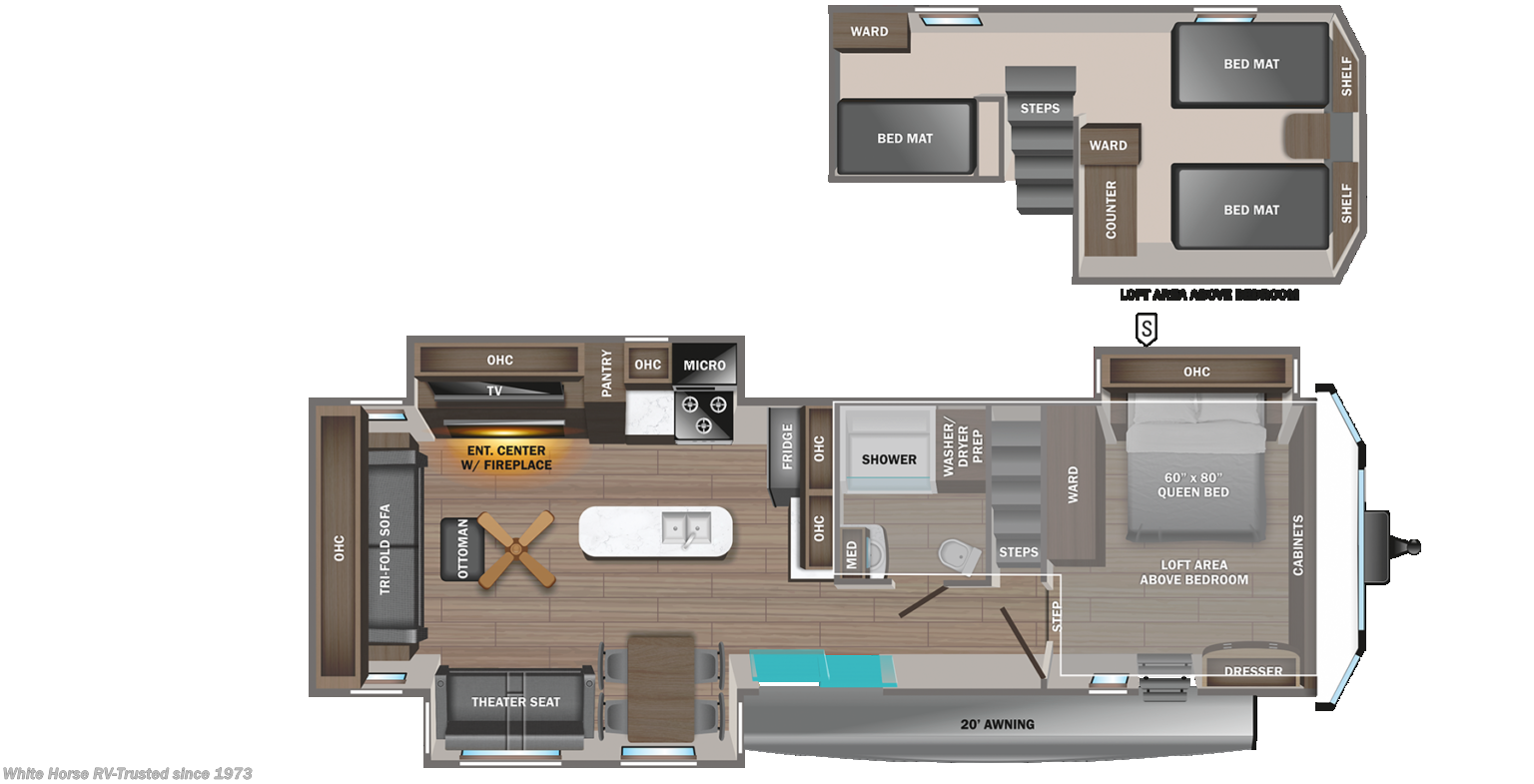 2024 Jayco Jay Flight Bungalow 40DLFT - Used Travel Trailer For Sale by White Horse RV Center in Williamstown, New Jersey features Overhead Cabinetry, Refrigerator, Solid Surface Countertops, Theater Seating, Sofa Bed