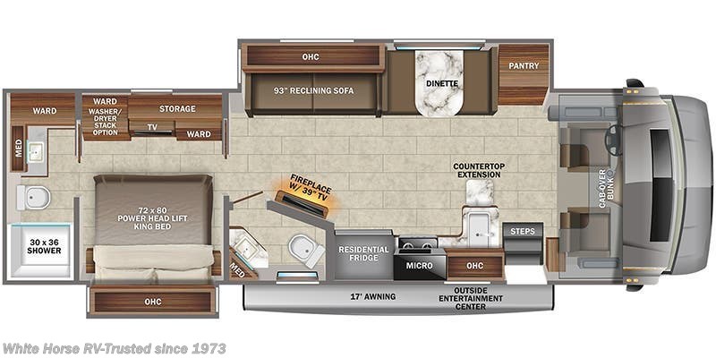 2022 Jayco Seneca 37K - Used Super C For Sale by White Horse RV Center in Williamstown, New Jersey features Power Roof Vent, Vanity, Residential Refrigerator, Power Awning, Fireplace
